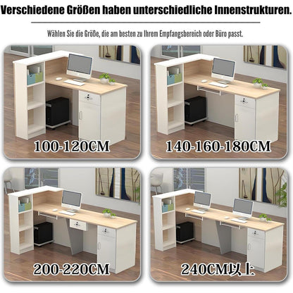 Rezeptionstheke Holz Grau Weiß – 180x60x100cm mit Stauraum