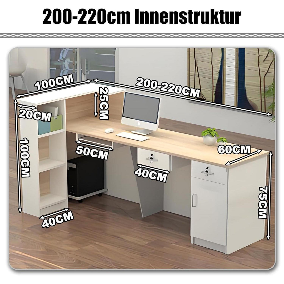 Rezeptionstheke Holz mit Stauraum – 220x60x100cm