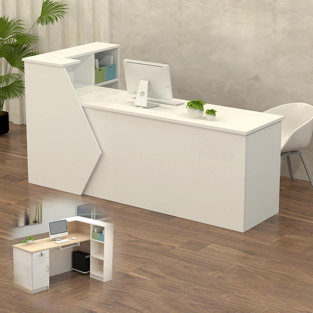 Rezeptionstheke Holz mit Stauraum – 160x60x100cm Weiß