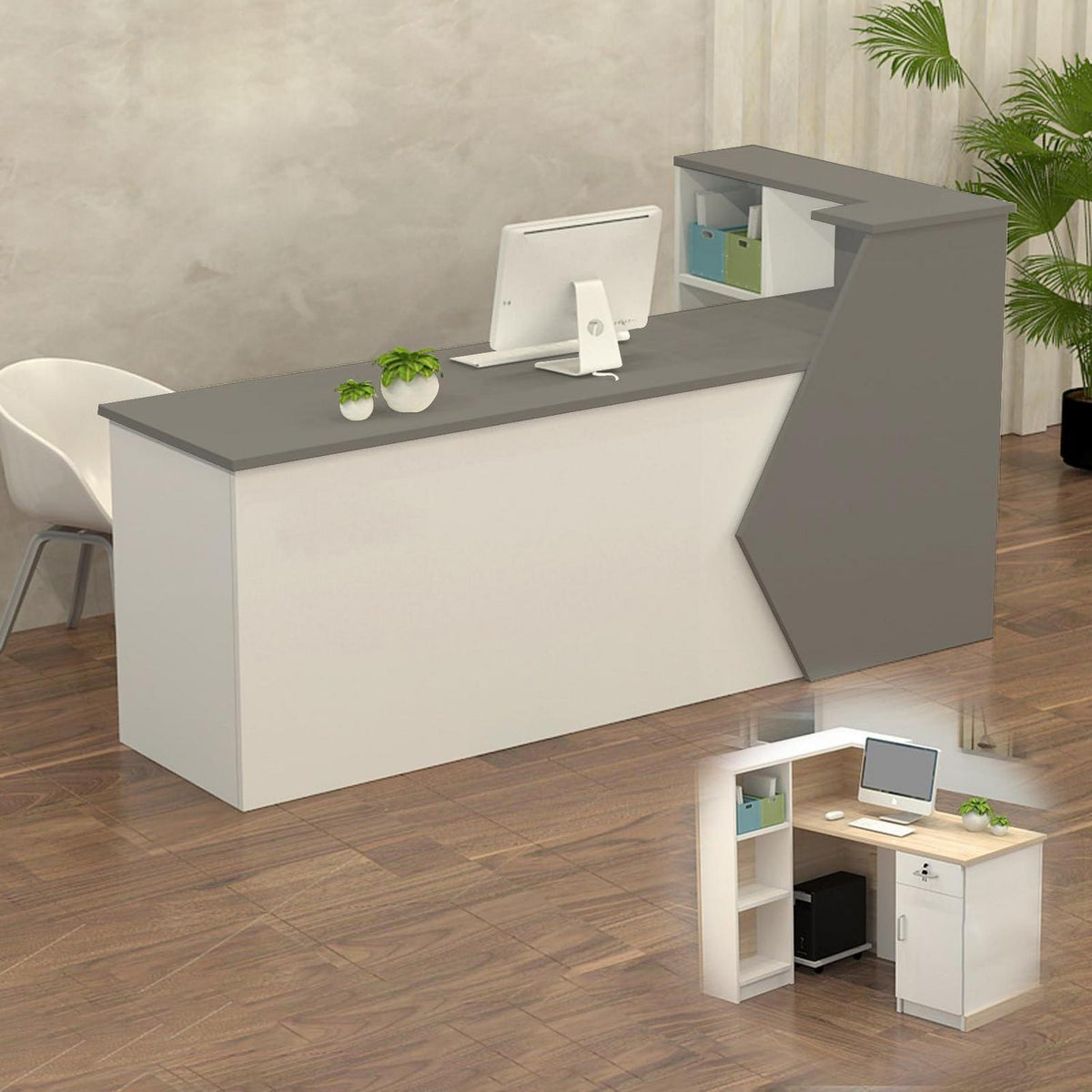 Rezeptionstheke Holz Grau Weiß – Langer Kassentisch 100–300 cm