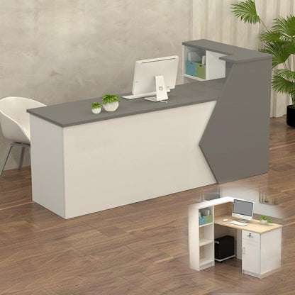 Rezeptionstheke Holz Grau Weiß – Langer Kassentisch 100–300 cm