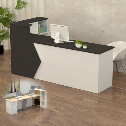 Rezeptionstheke Holz mit Stauraum – 100-300 cm, Schwarz Weiß