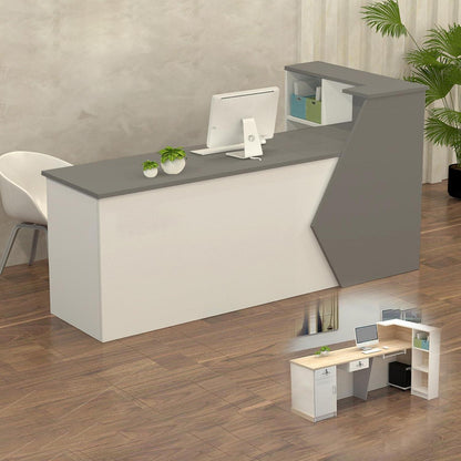 Rezeptionstheke Holz Grau Weiß – Langer Kassentisch 200x60x100cm