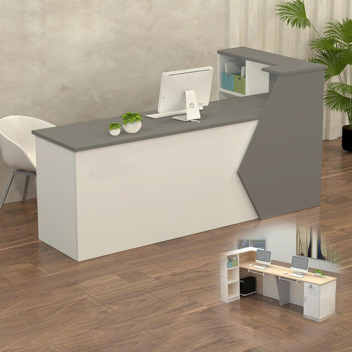 Rezeptionstheke Holz Grau Weiß – Langer Kassentisch 300cm