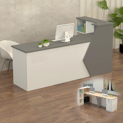 Rezeptionstheke Holz Grau Weiß – Langer Kassentisch 300cm