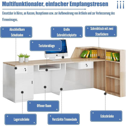 Rezeptionstheke Holz Grau Weiß – Langer Kassentisch 300cm