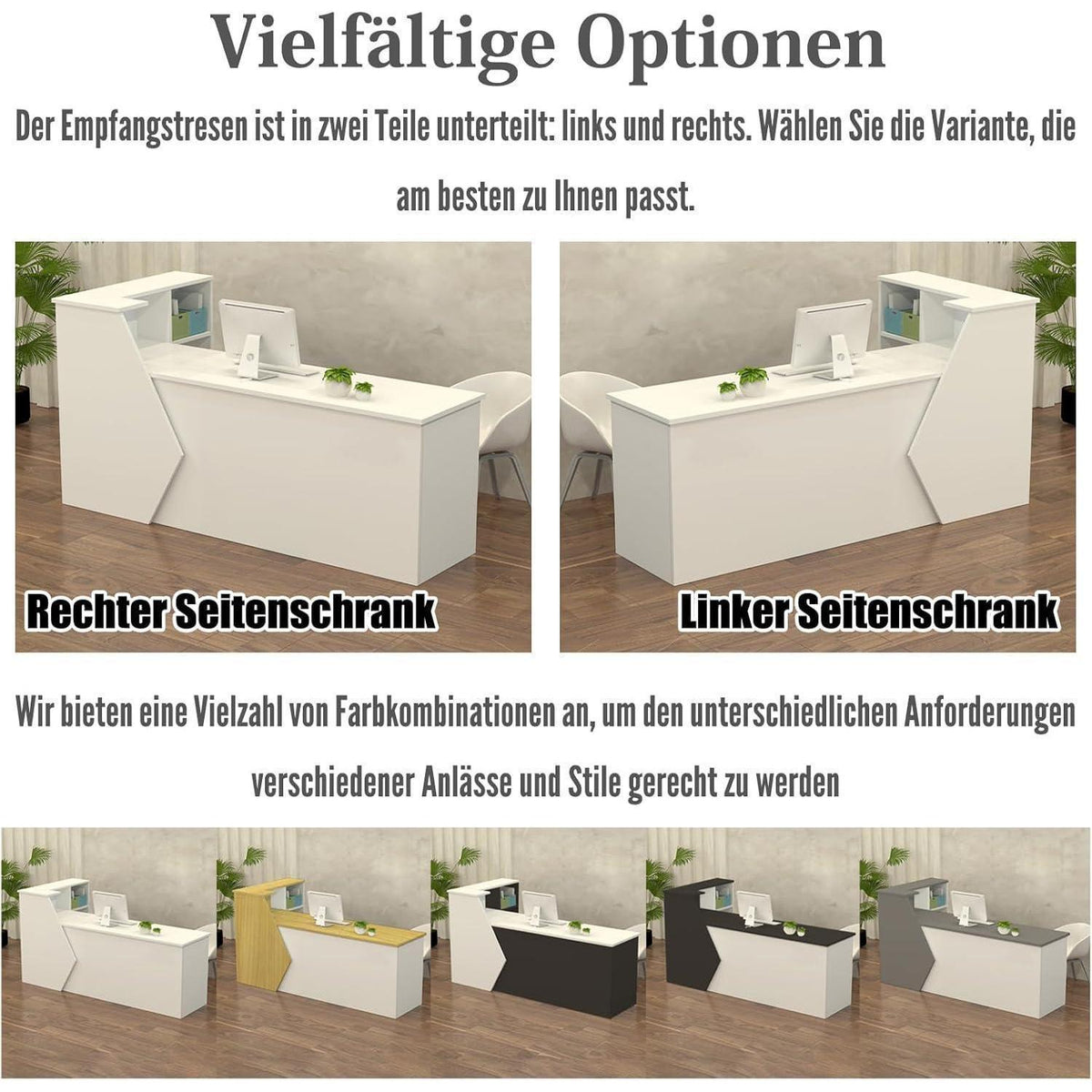 Rezeptionstheke Holz mit Stauraum – 100-300 cm, Weiß