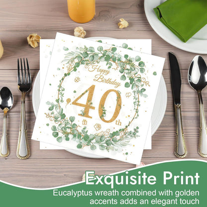 Servietten 40. Geburtstag Eukalyptus Grün Gold 40 Stück