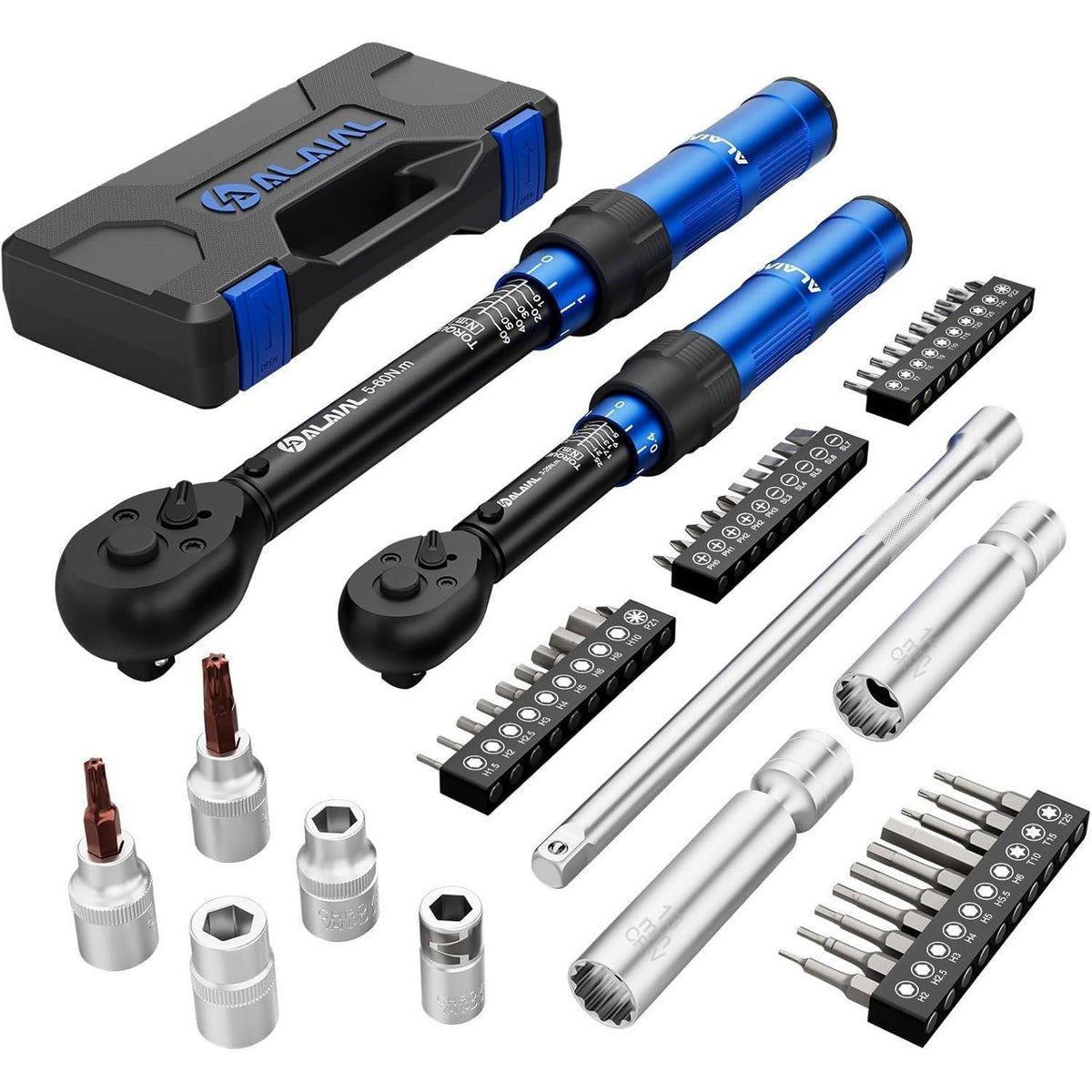 Drehmomentschlüssel Set 50-teilig 1/4" & 3/8" 3-60Nm für Auto & Fahrrad