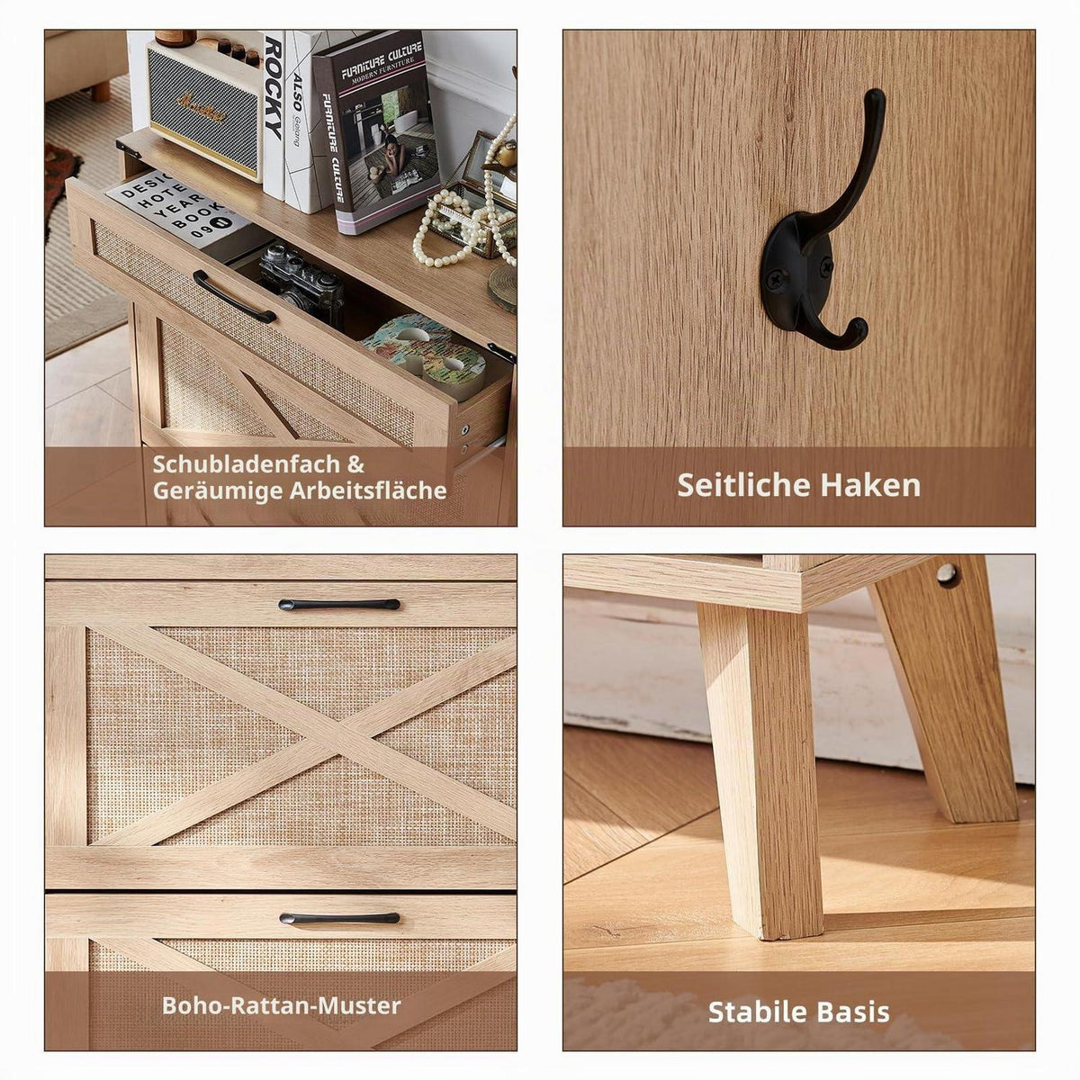 Natürlicher Schuhschrank mit Rattan Schubladen – Schuhregal für Eingangsbereich