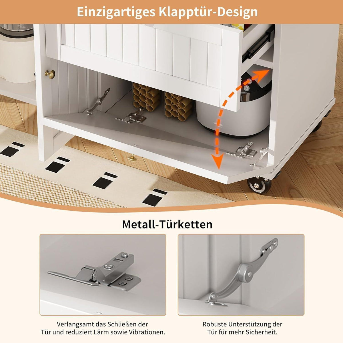 Küchenwagen mit Klappplatte & Schubladen – Weiß