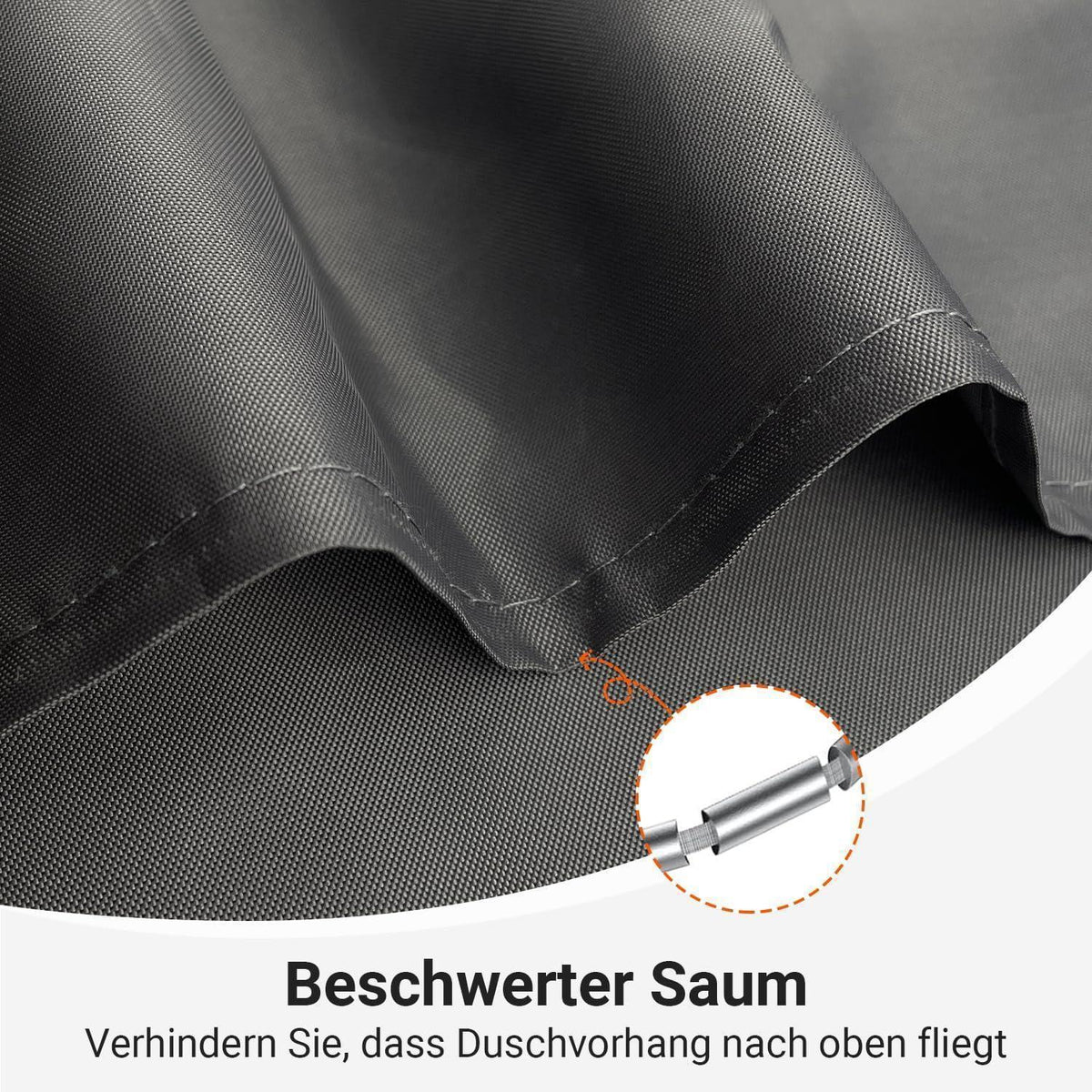 Duschvorhang Textil Dunkelgrau 80x200 cm mit beschwertem Saum