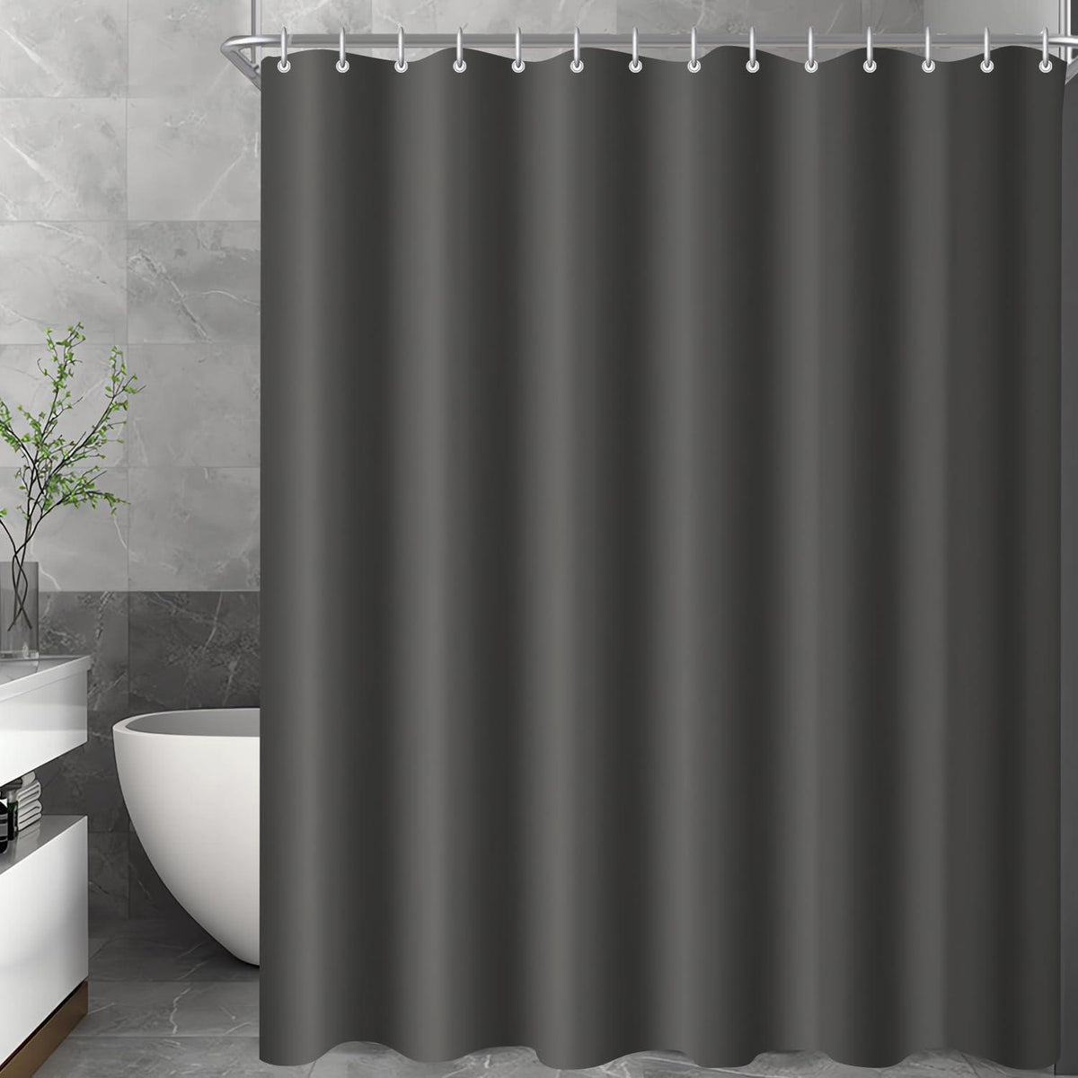 Duschvorhang Textil Dunkelgrau 80x200 cm mit beschwertem Saum