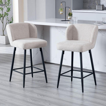 Moderner Barhocker 2er Set mit Leinenbezug & Metallfüßen