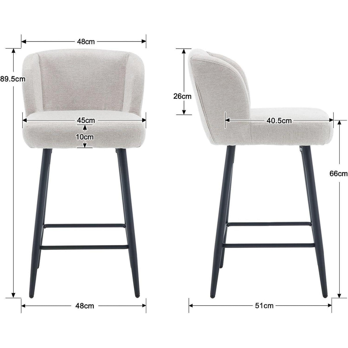 Moderner Barhocker 2er Set mit Leinenbezug & Metallfüßen