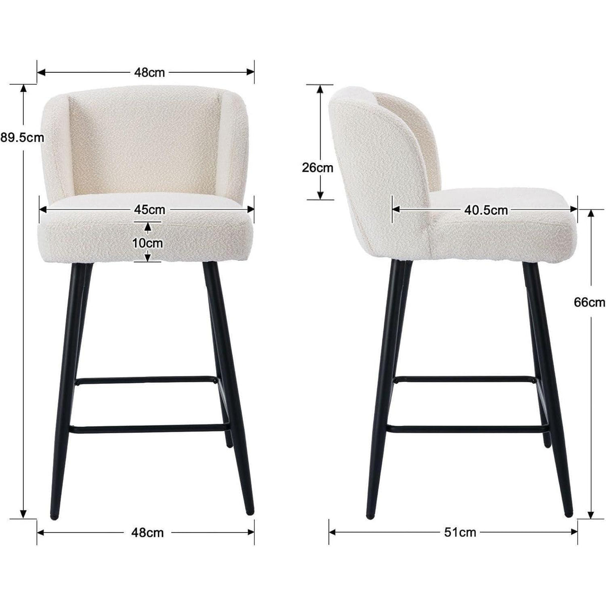 Moderner Barhocker 4er Set mit Kunstfell & Metallfüßen Weiß