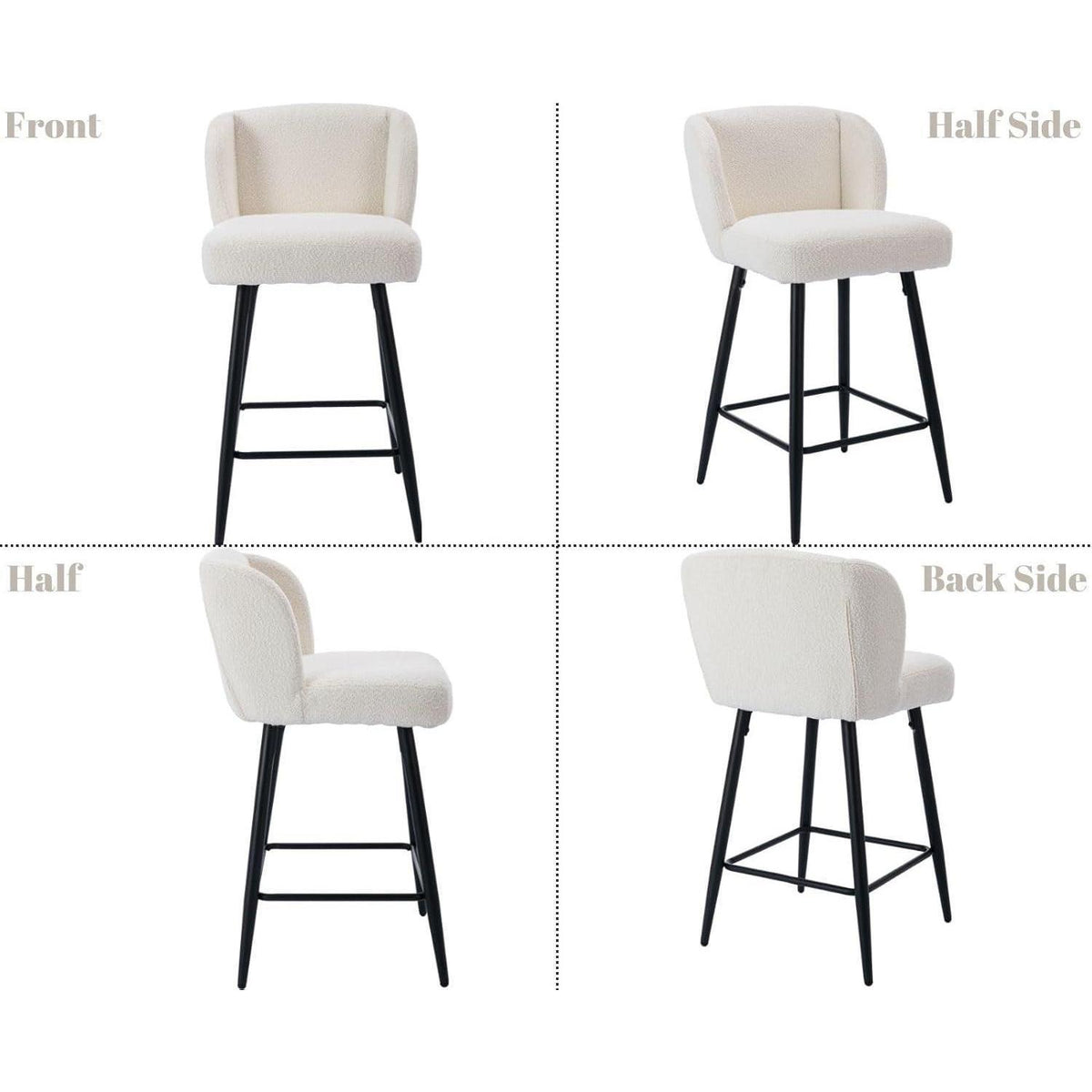 Moderner Barhocker 4er Set mit Kunstfell & Metallfüßen Weiß