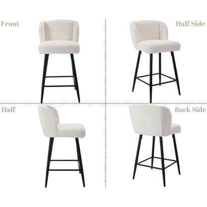 Moderner Barhocker 4er Set mit Kunstfell & Metallfüßen Weiß