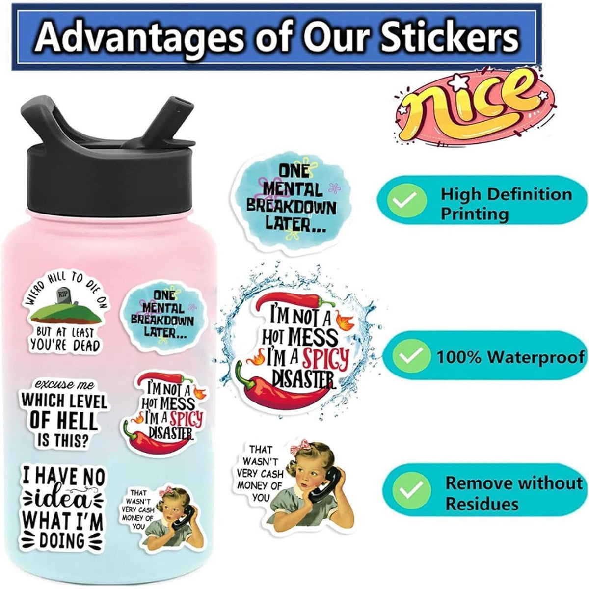 50er Sticker Set – Lustige & Wasserdichte Aufkleber für DIY