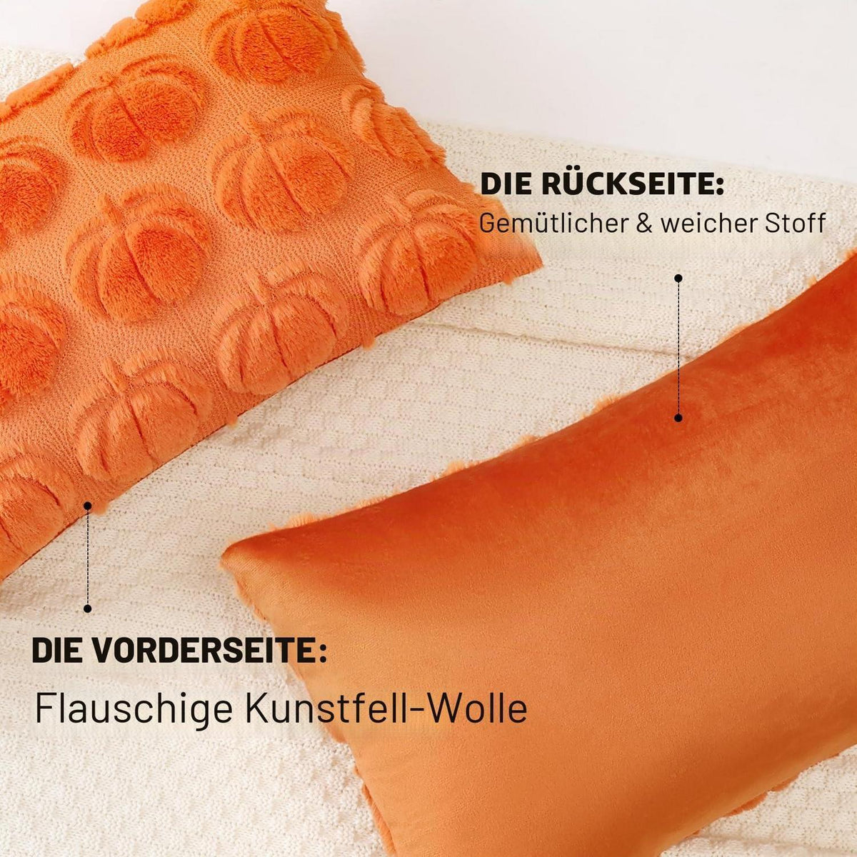 2 Kürbis Kissenbezüge 40x60cm – Herbst Boho Deko Orange
