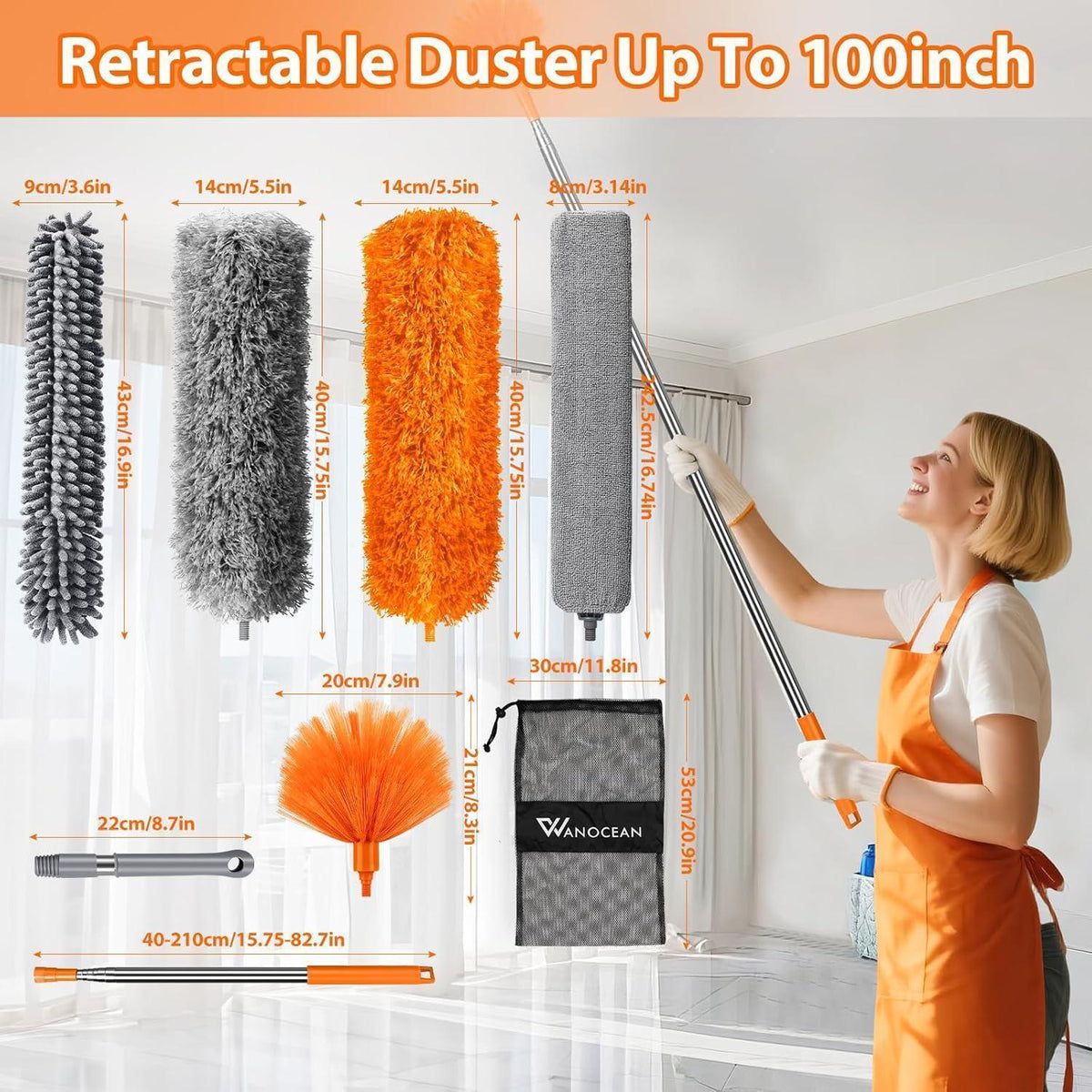 Teleskop-Staubwedel Set, ausziehbar bis 250cm, waschbar, 10-teilig