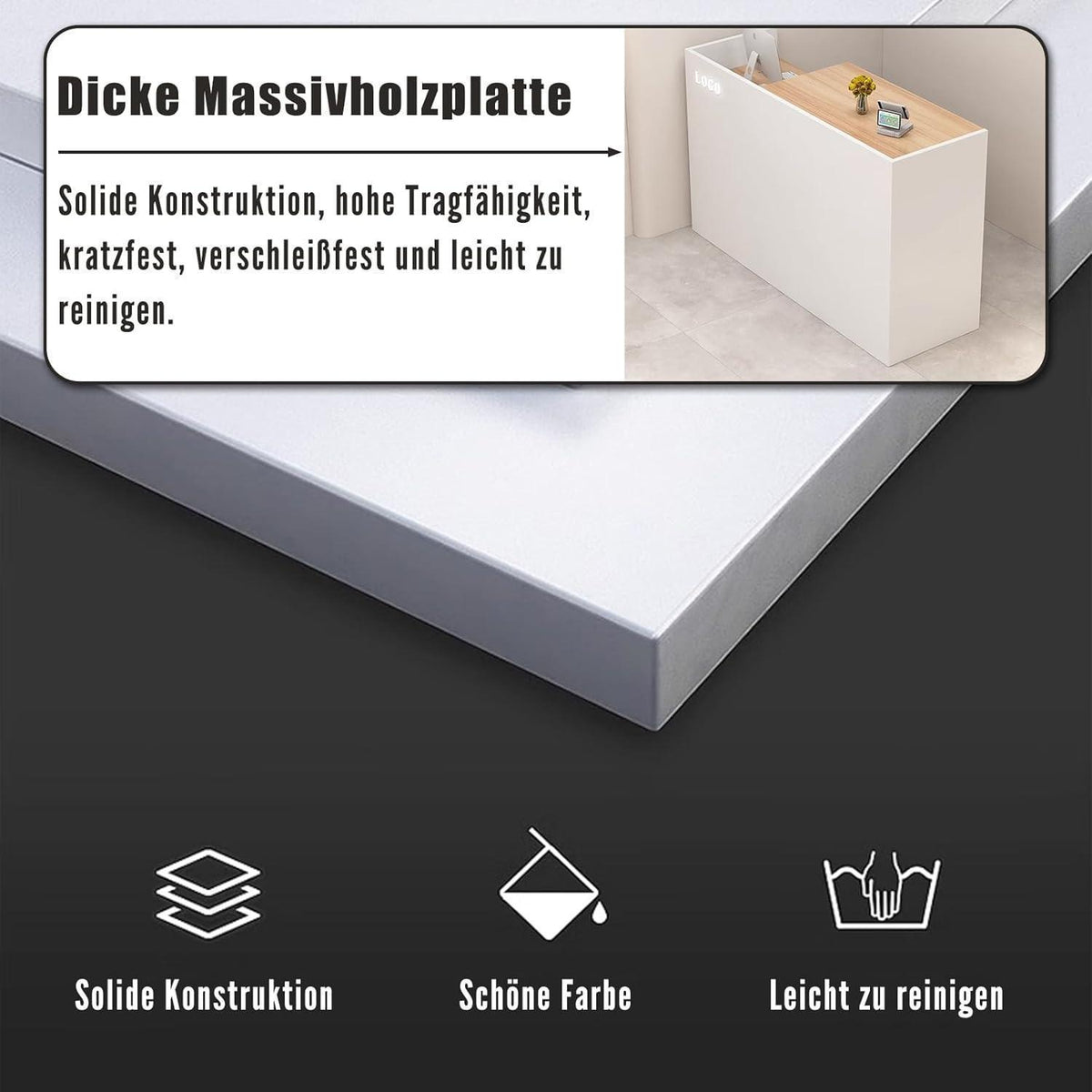 Rezeptionstheke Holz mit Stauraum – Grau & Originalholzfarbe