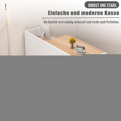 Rezeptionstheke Holz mit Stauraum – Schwarz & Originalholzfarbe