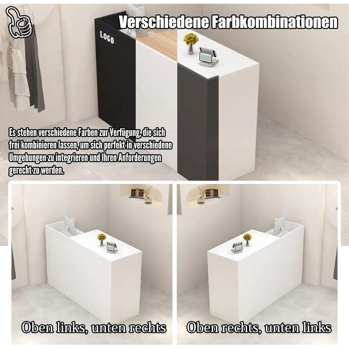 Rezeptionstheke Holz mit Stauraum – 80-200 cm, Weiß