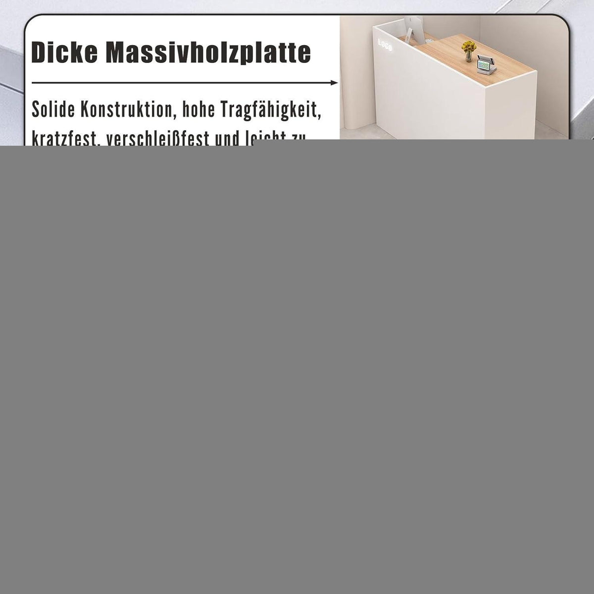 Rezeptionstheke Holz mit Stauraum – 200 cm Weiß