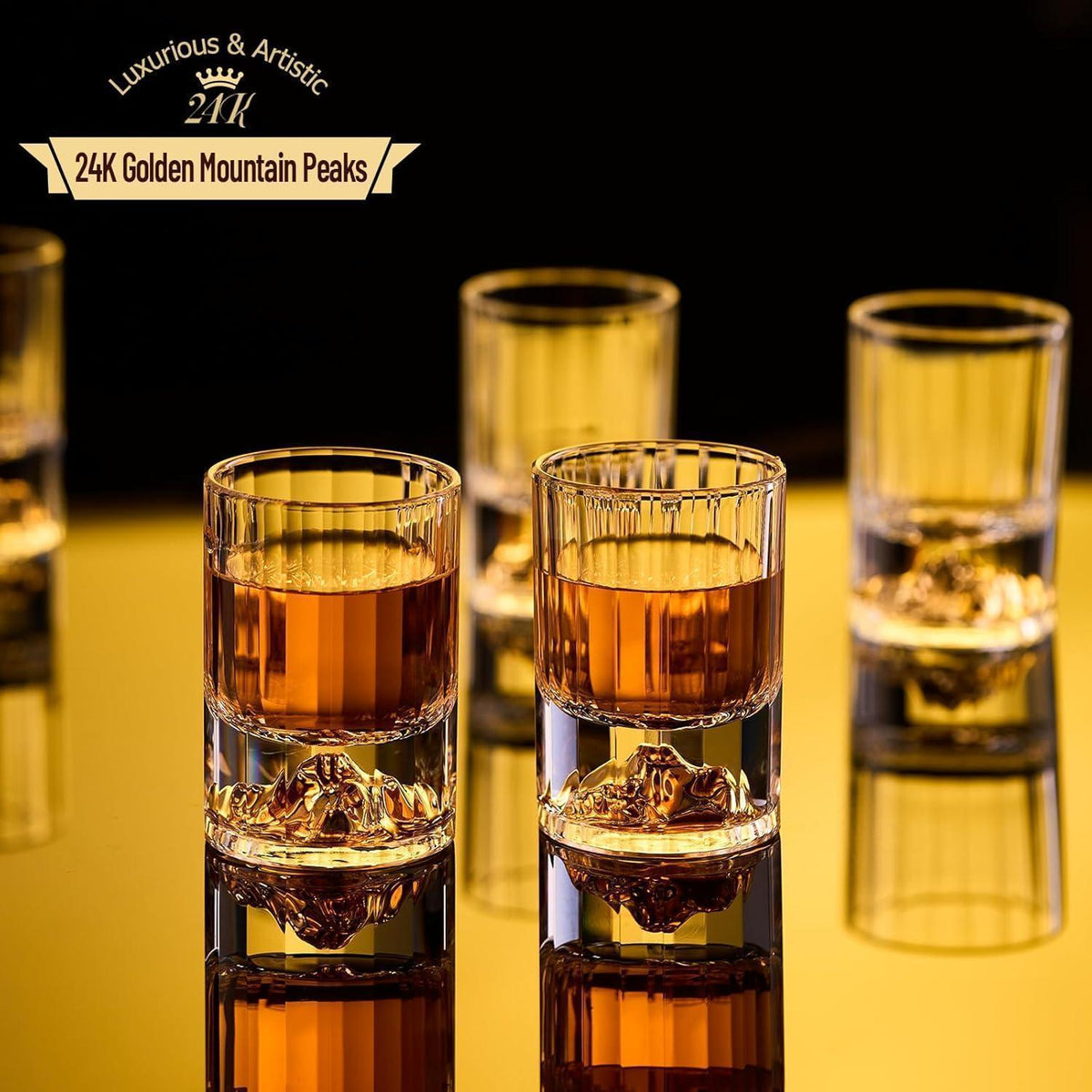 Goldberg Schnapsgläser Set (6 Stück) - Kristallglas 24K Gold