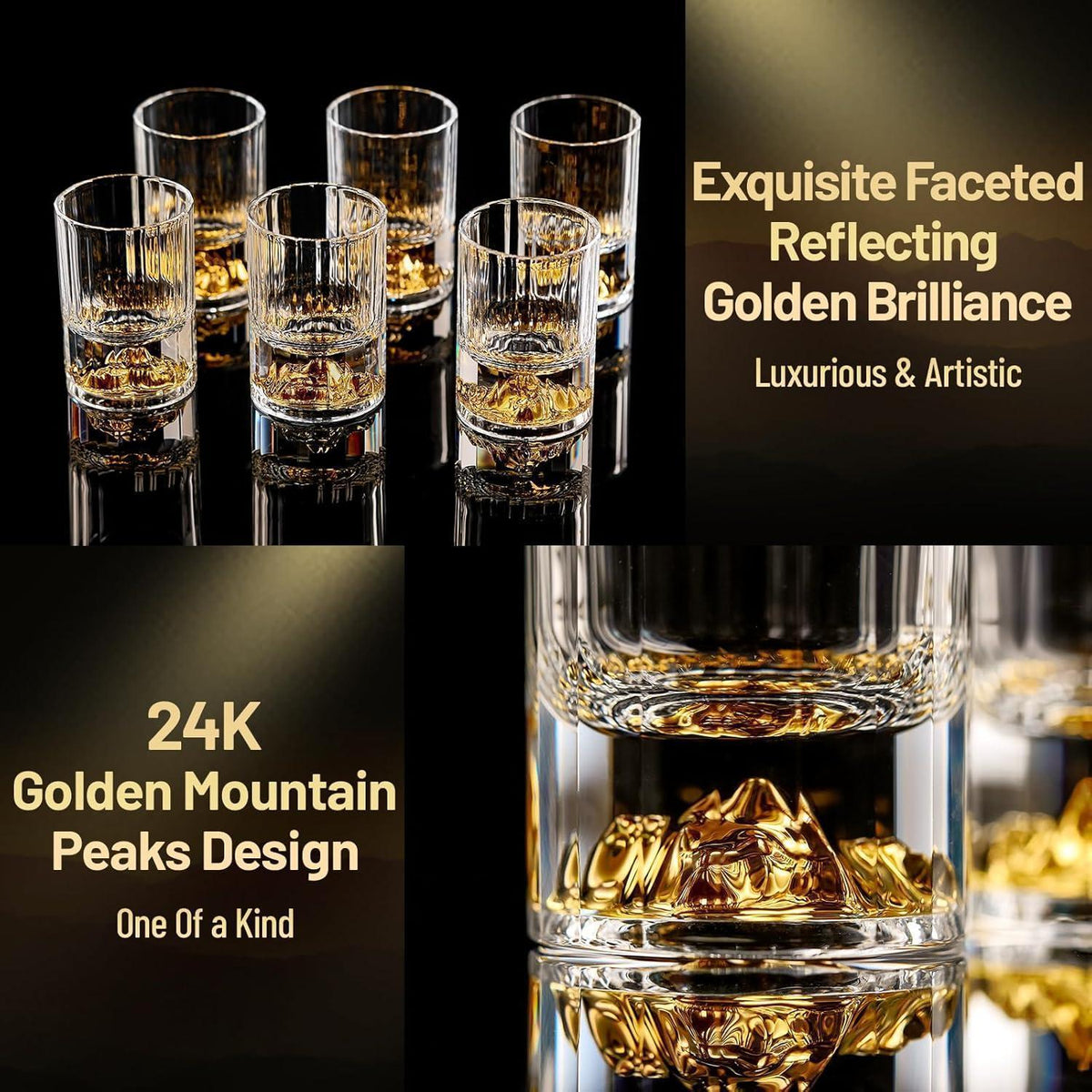 Goldberg Schnapsgläser Set (6 Stück) - Kristallglas 24K Gold