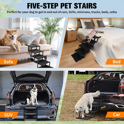 Hundetreppe Auto Klappbar – 5 Stufen, 44-72cm Höhe