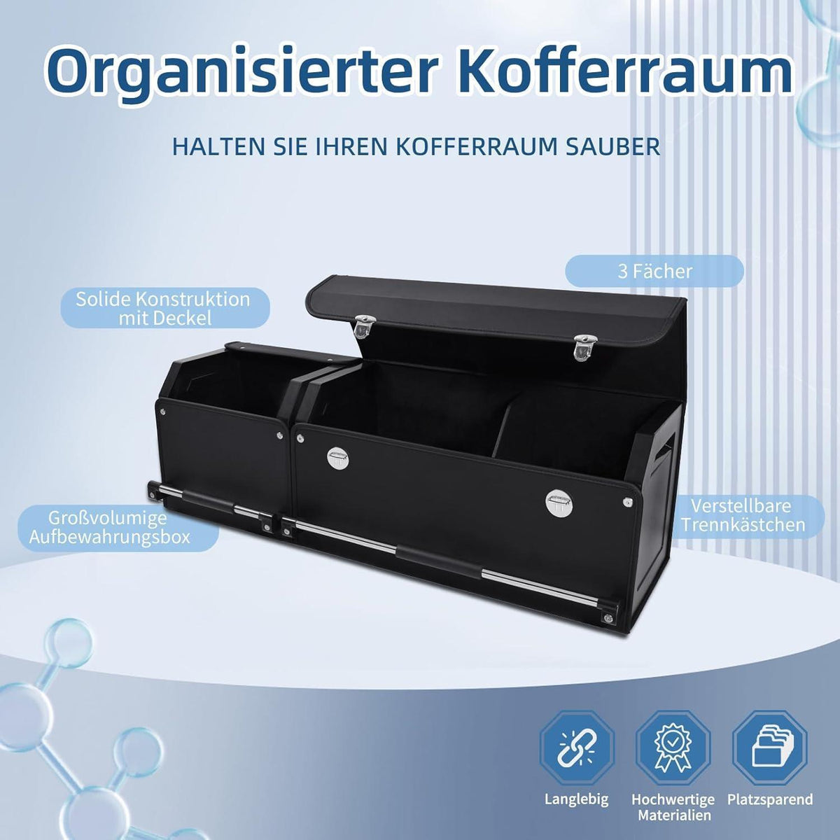 Auto Kofferraum Organizer mit Deckel – XXL Leder Aufbewahrungsbox