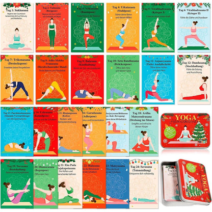 Yoga Adventskalender mit 24 Übungskarten in Blechdose