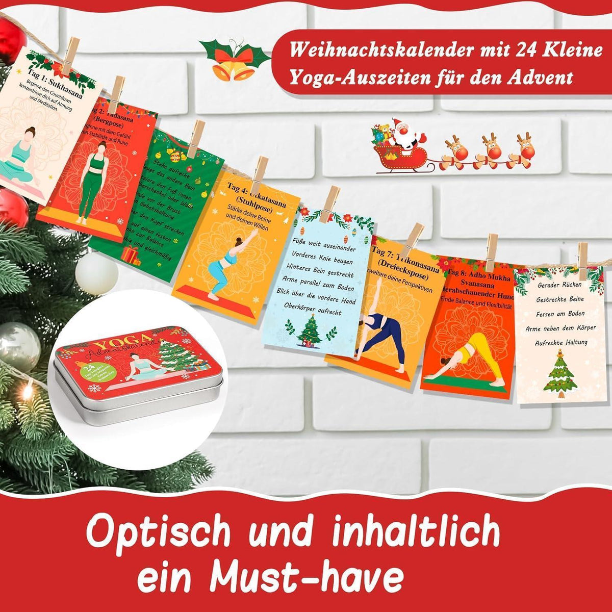 Yoga Adventskalender mit 24 Übungskarten in Blechdose