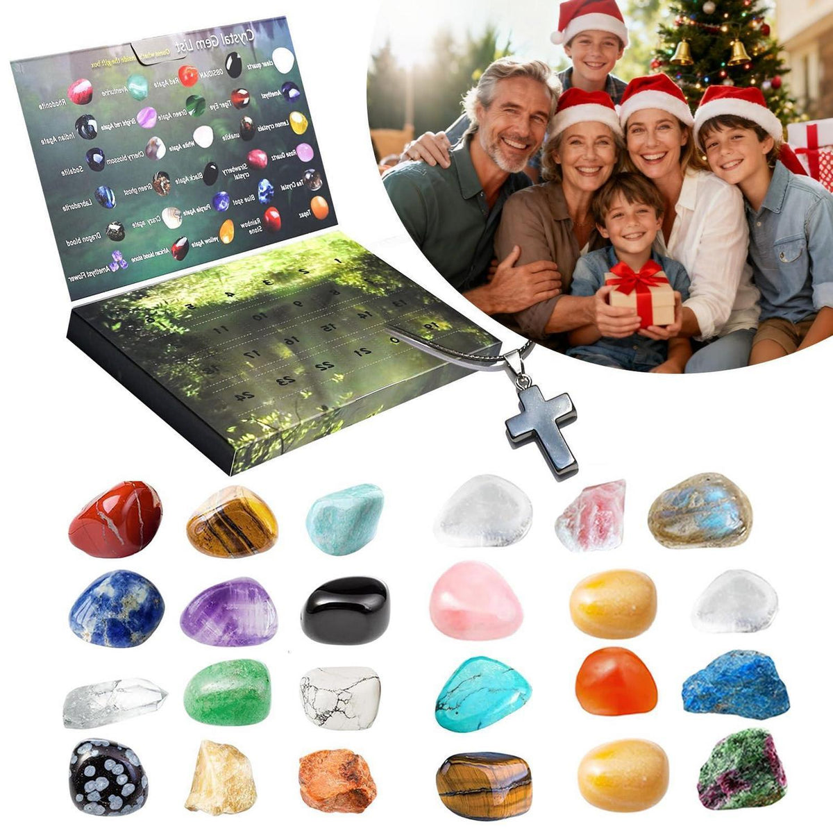 Edelstein Adventskalender 2026 – 24 Natürliche Kristalle für Kinder