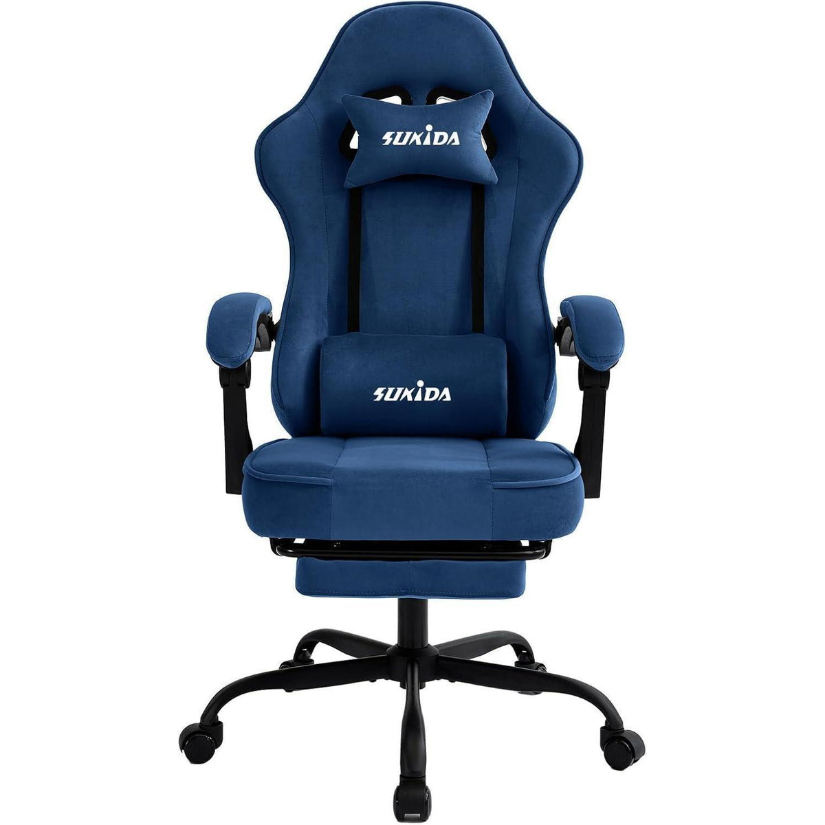 Ergonomischer Gaming Stuhl mit Fußstütze und Lendenkissen, Blau