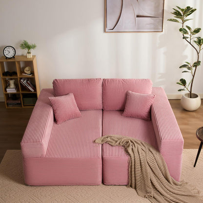 Modulares L-Ecksofa mit Schlaffunktion & Recamiere – Rosa
