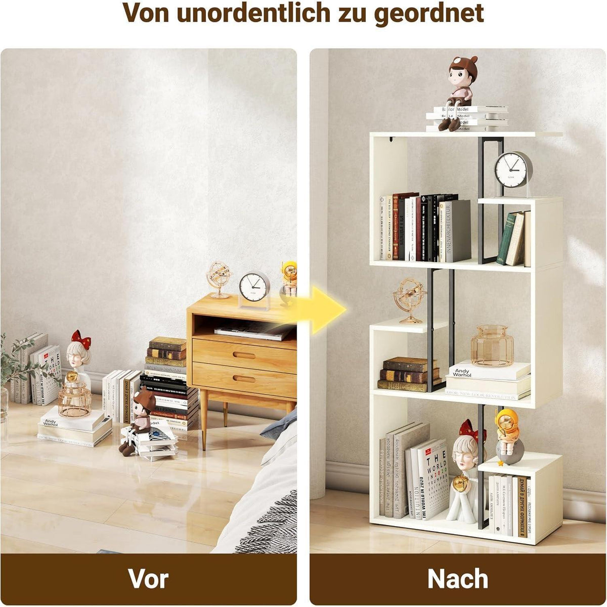 Großes weißes Bücherregal Holz mit Metall – Raumteiler & Shelf