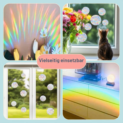Runde Fensteraufkleber Prisma – Regenbogen Sonnenfänger & Vogelschutz
