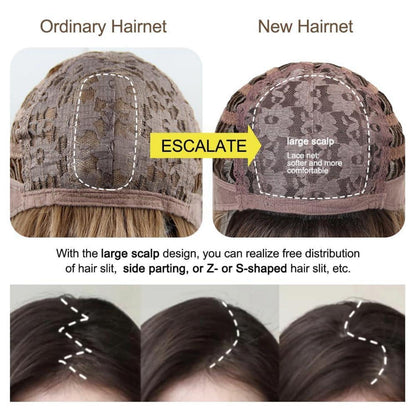 Ombre Braun Blond Mittellange Gerade Perücke mit Pony