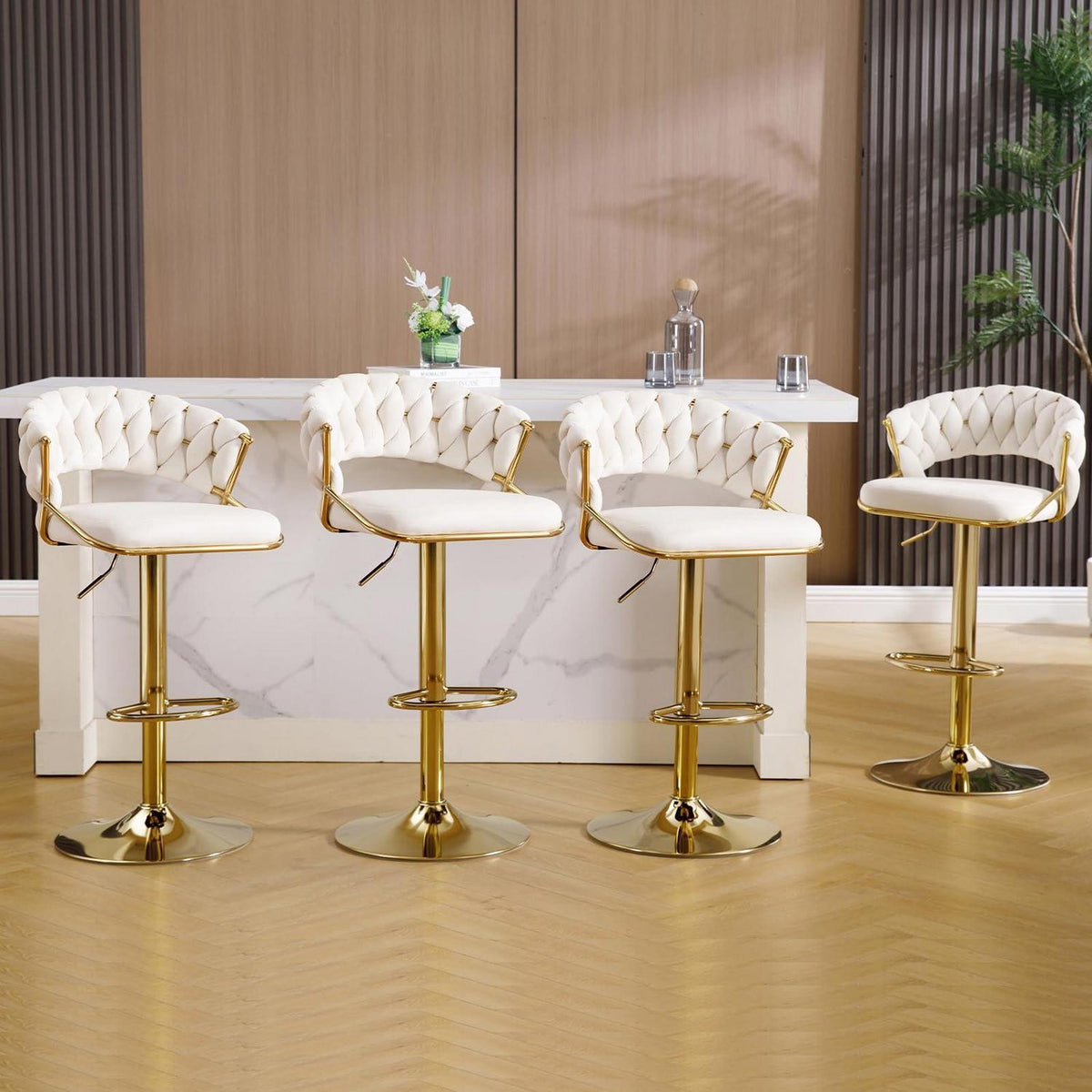 Moderne Barhocker Set 4er – Samt, Höhenverstellbar & Drehbar