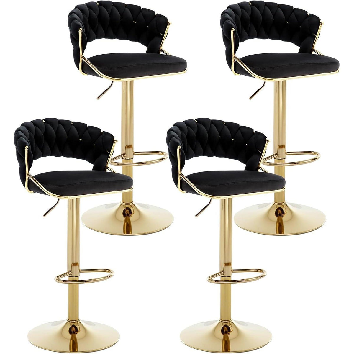 Moderne Samt Barhocker 4er Set, höhenverstellbar & drehbar