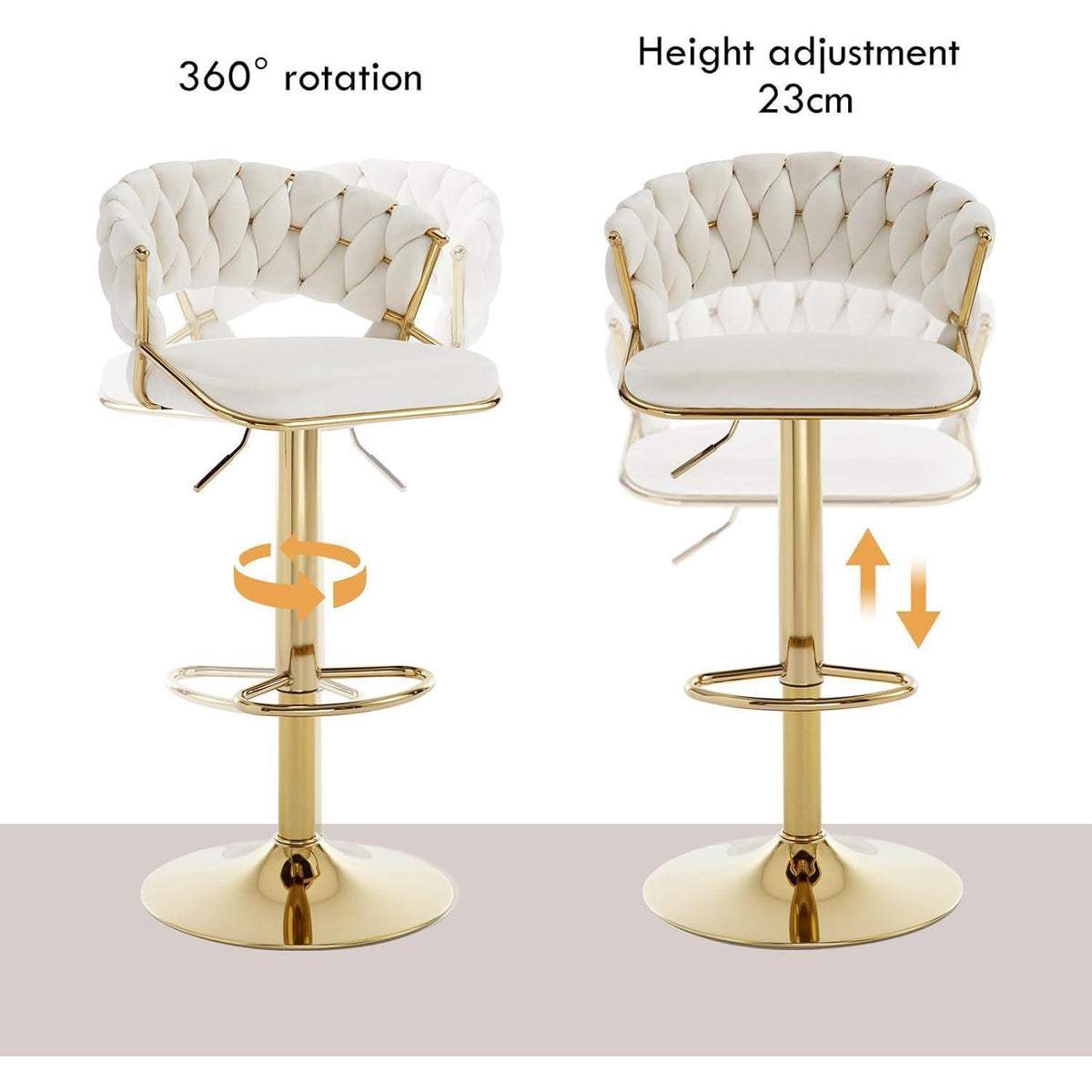 Moderne Samt Barhocker 2er Set, höhenverstellbar & drehbar