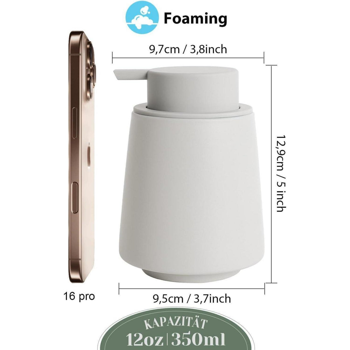 Grauer Schaumseifenspender 400ml – Keramik Spender für Küche & Bad