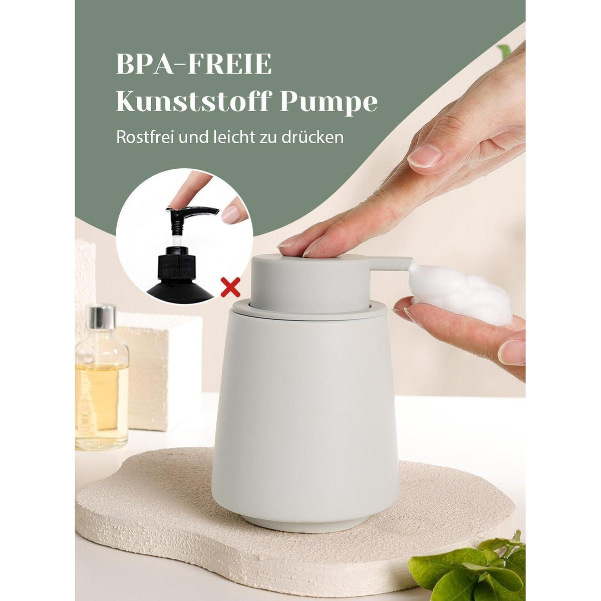 Grauer Schaumseifenspender 400ml – Keramik Spender für Küche & Bad