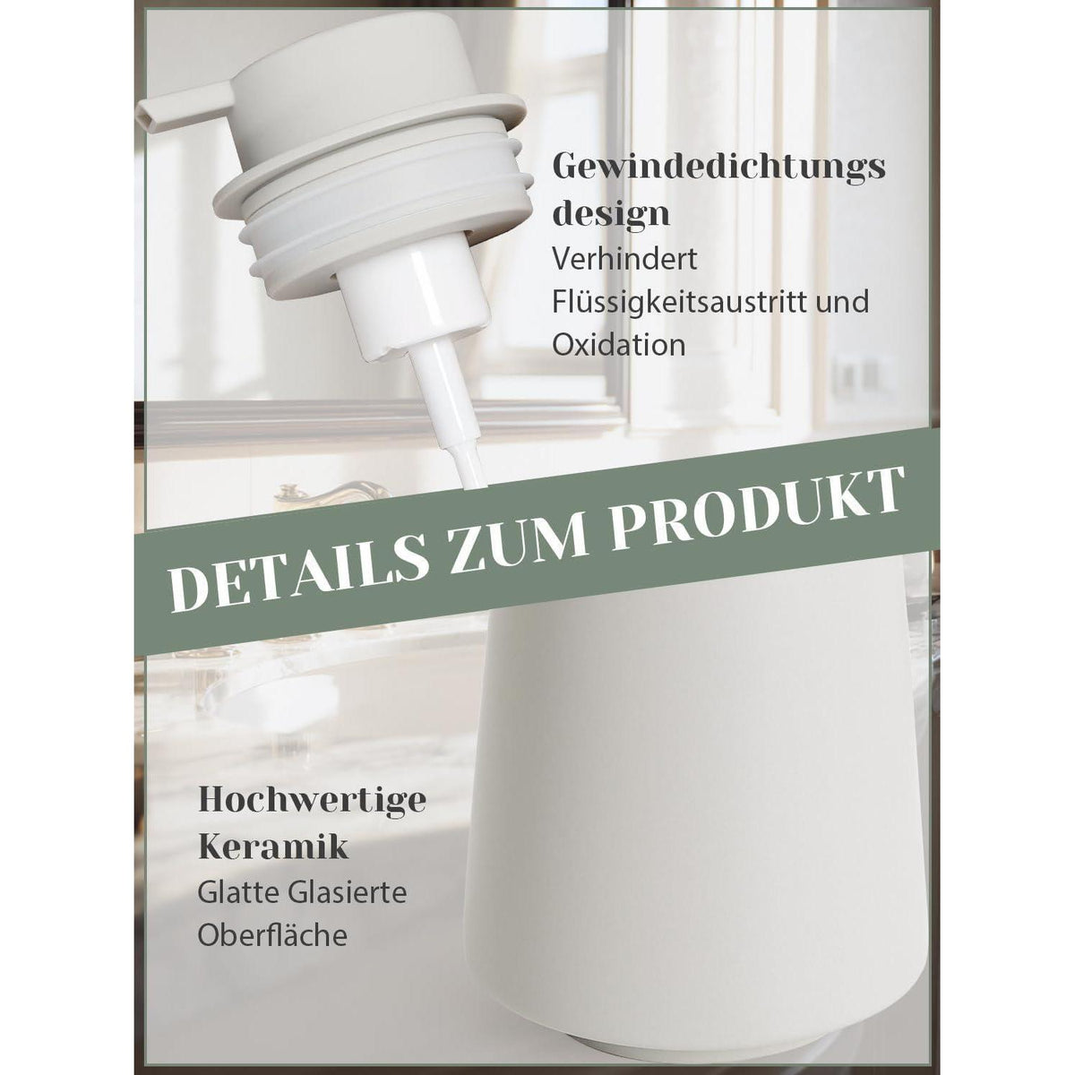 Grauer Schaumseifenspender 400ml – Keramik Spender für Küche & Bad