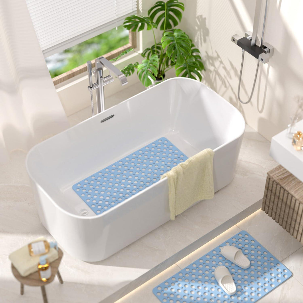 Rutschfeste Badewannenmatte TPE 70x38 cm – Blau