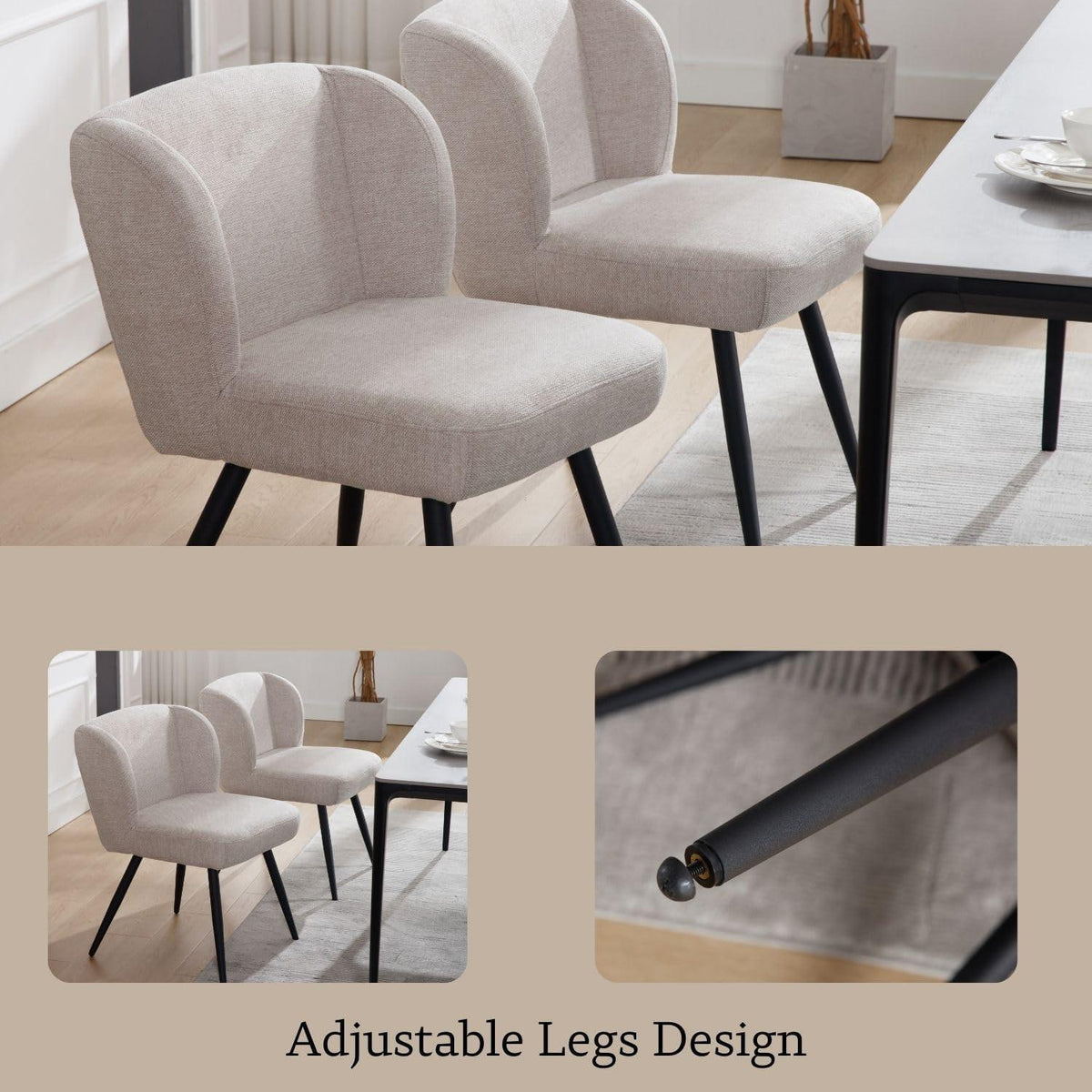 Moderner Esszimmerstuhl Set 4er – Bequeme Polsterstühle Leinen Oatmeal