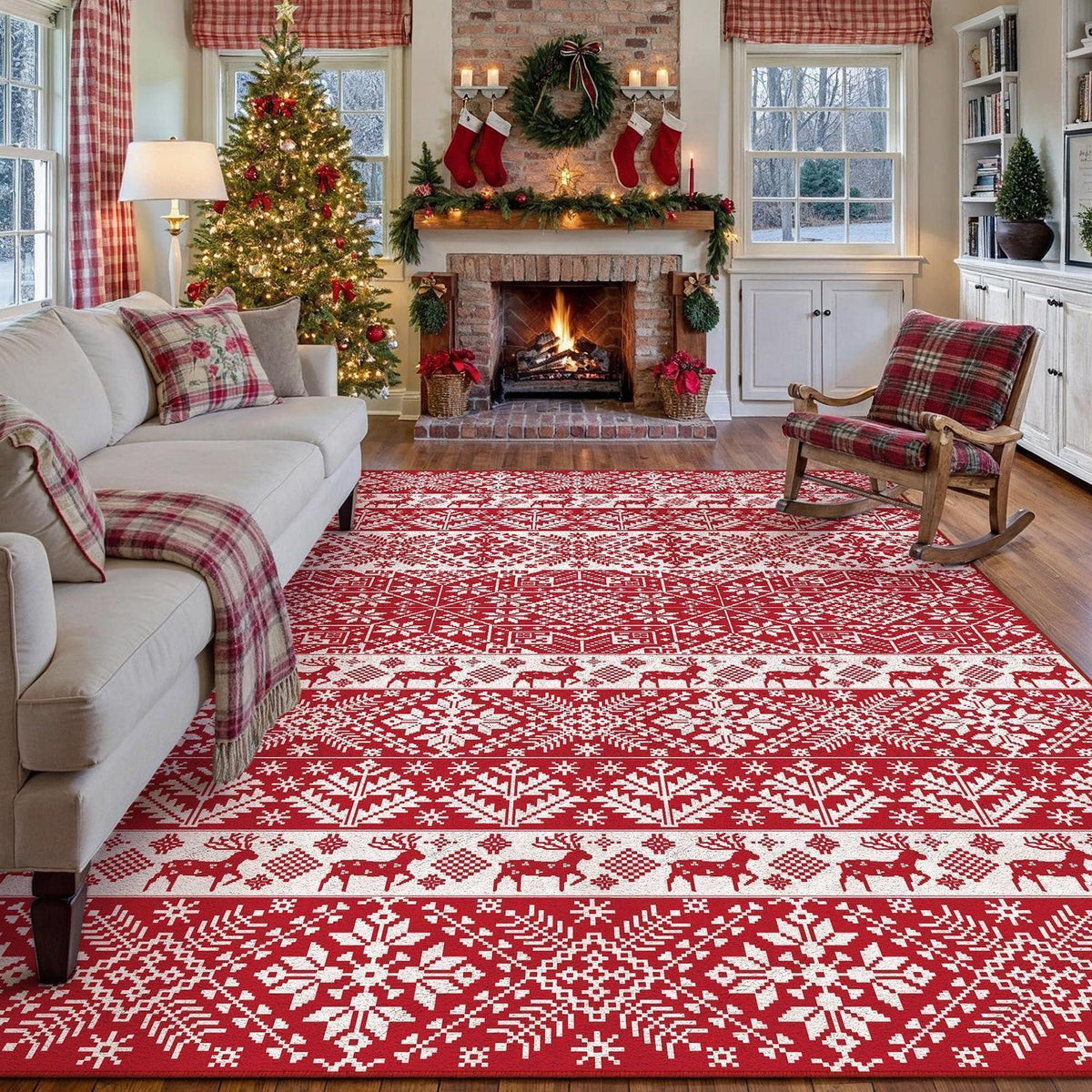 Weihnachts Teppich 200x300 cm – Roter Kurzflor Wohnzimmerteppich